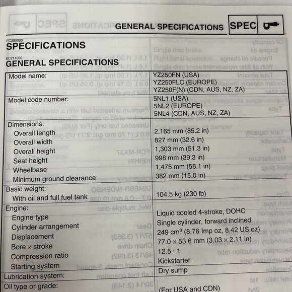 OEM 2001 Yamaha YZ250FN Genuine Owner's Service Manual LIT-11626-14-46 - Picture 7 of 11
